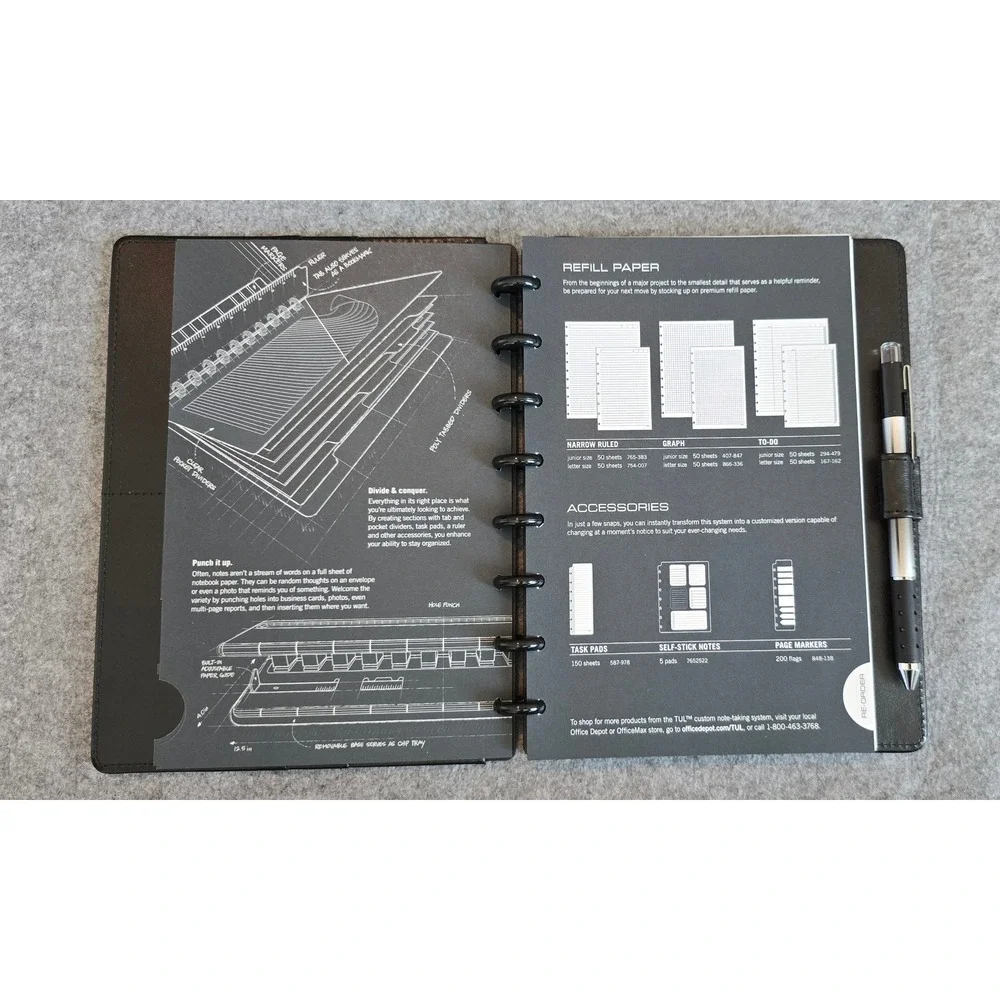 TUL Discbound Notebook A5 With Leather Cover Junior Size, 60 Sheets, Black NWOT